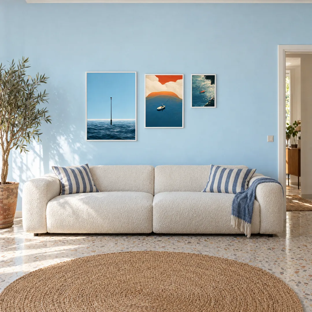 Coastline: BEACON, TRANQUIL, SHIMMER on a wall