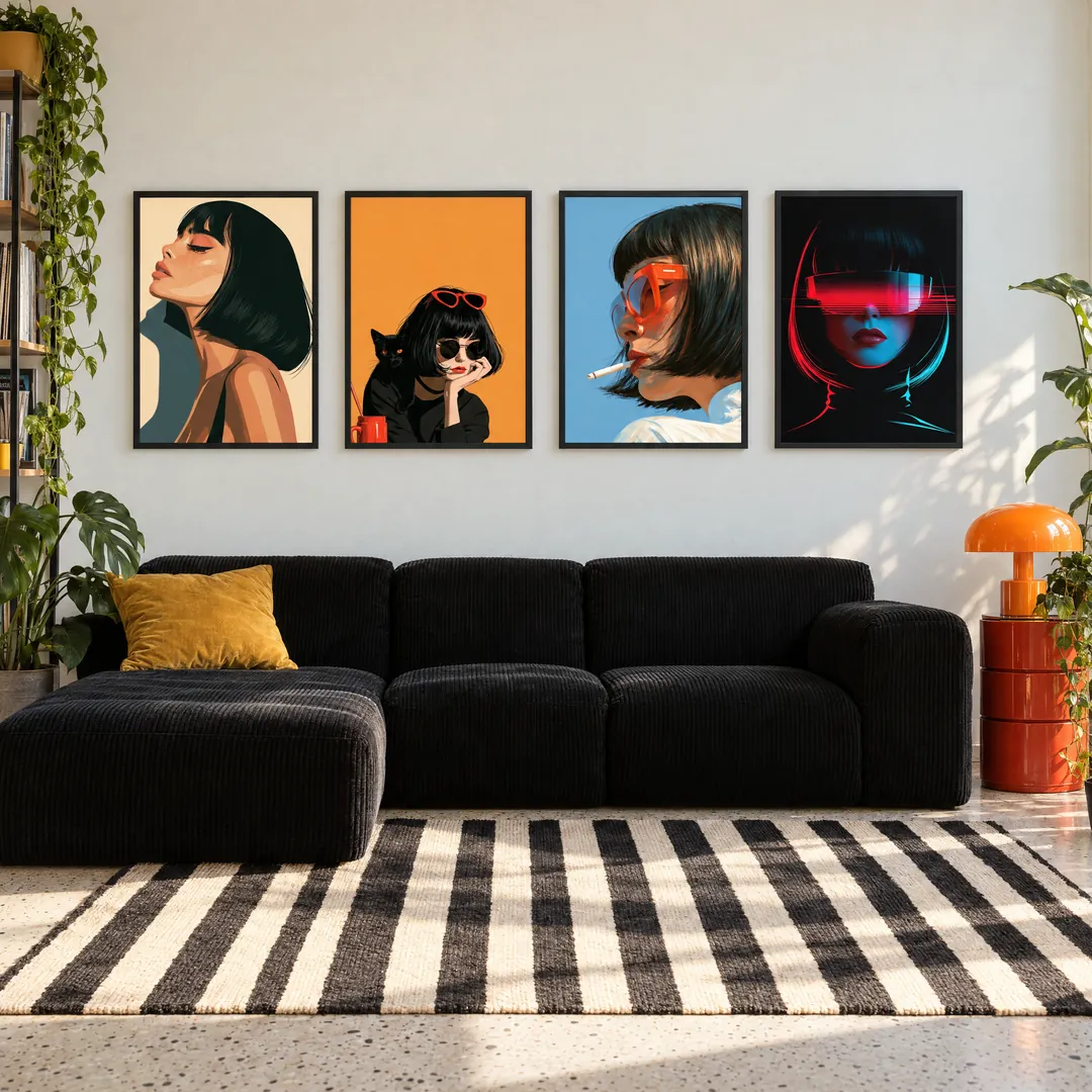 Four Faces: REVERIE, ATTITUDE, SMOKE, VISOR on a wall