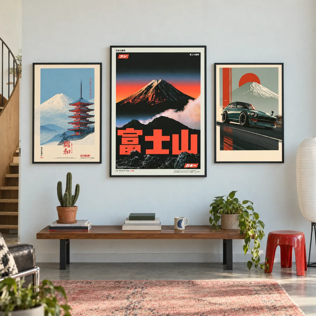 Fuji, Three Ways: CHŌWA, REIHŌ, FUJI on a wall