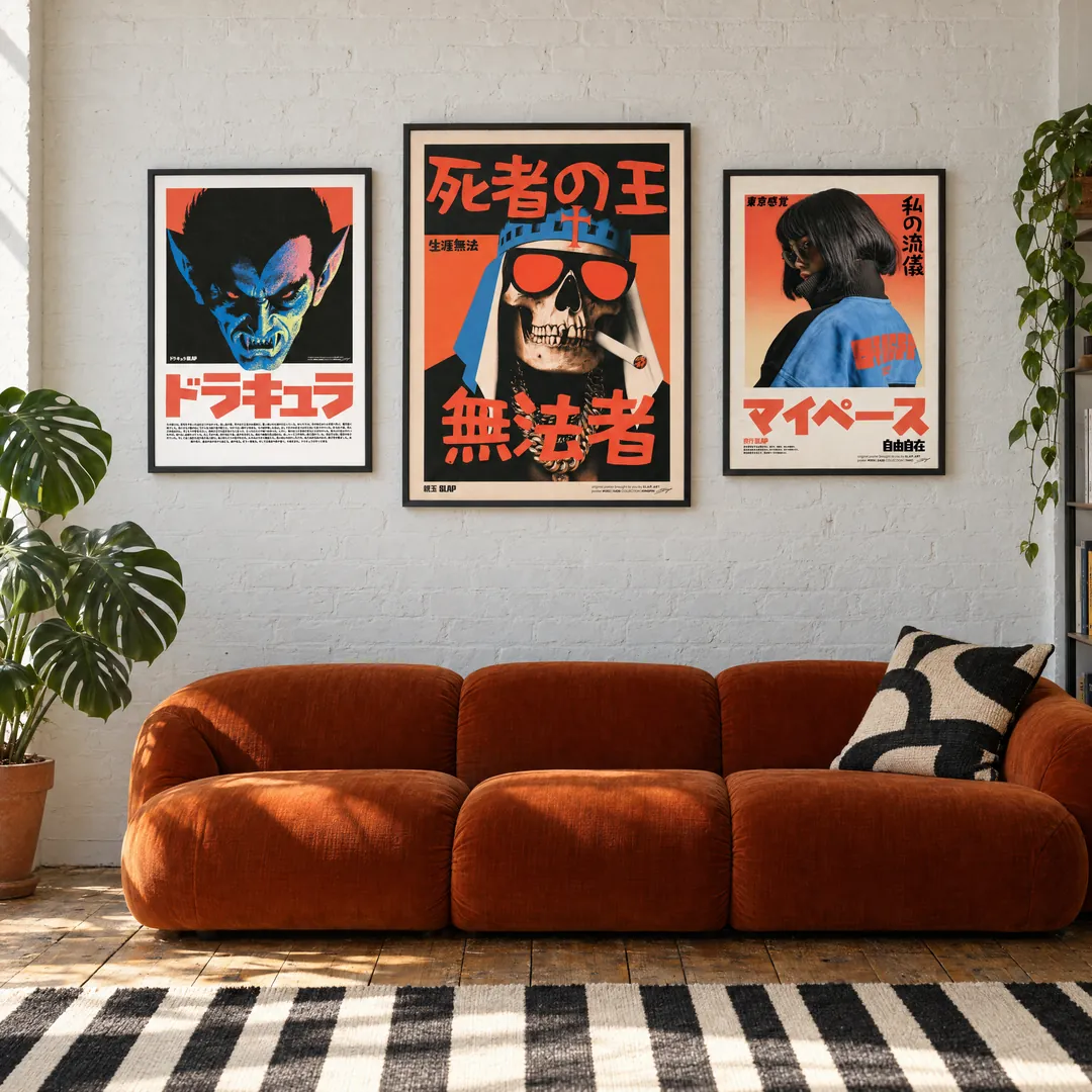 Kingpin Trio: DRACULA, KINGPIN, JIZAI on a wall