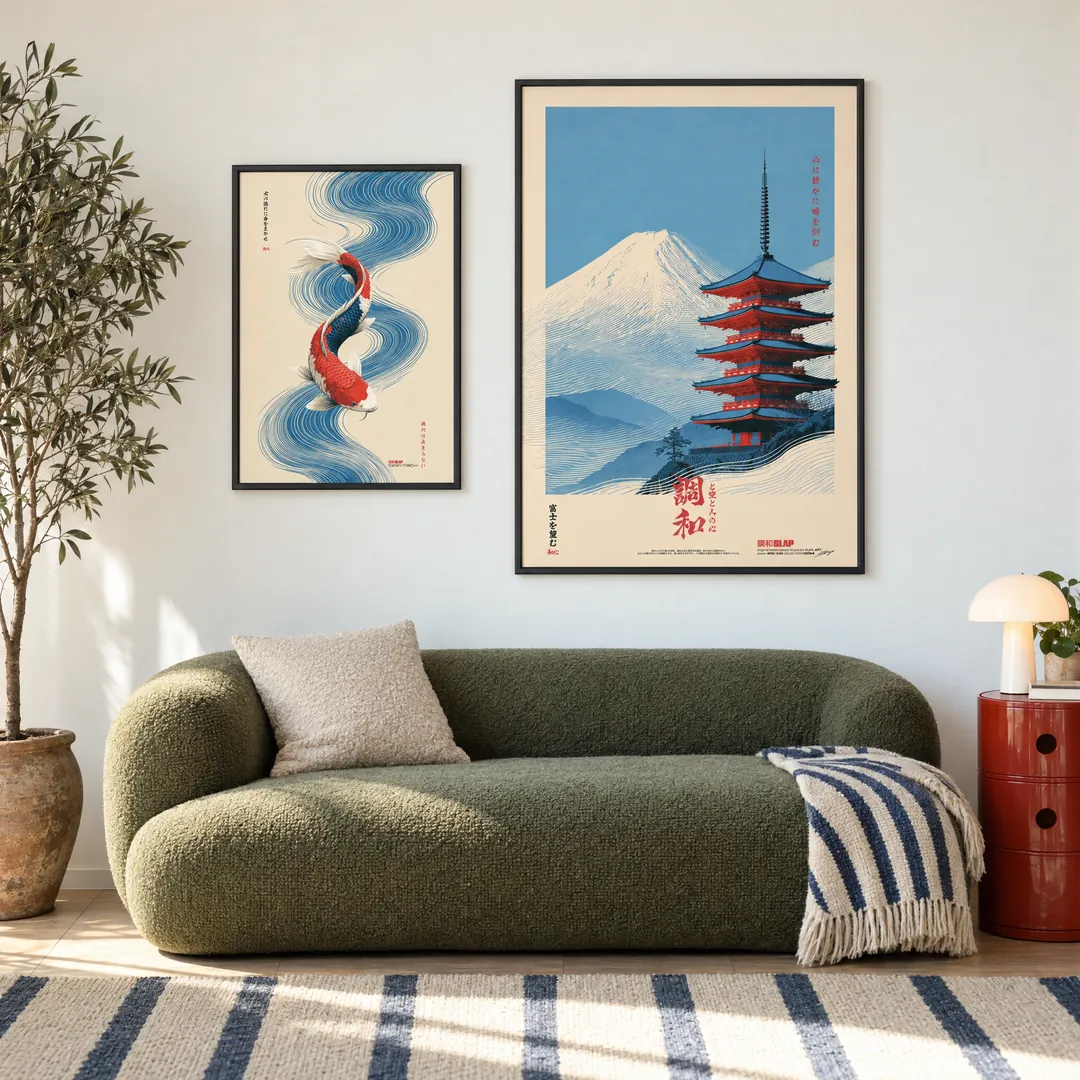 Koi & Pagoda: RYŪTEN, CHŌWA on a wall