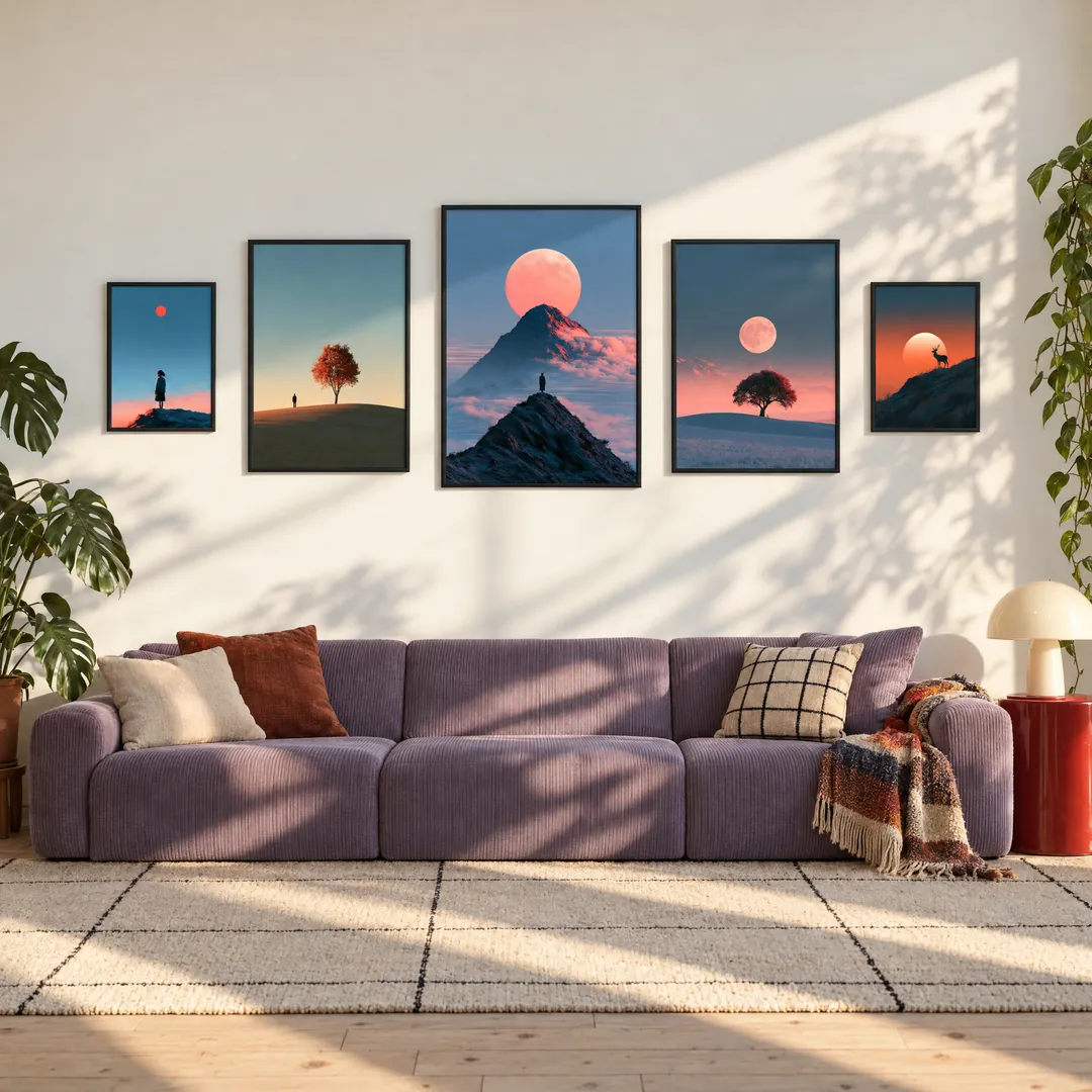 Long Dusk: WONDER, DUNE, SUMMIT, LUNAR, STAG on a wall