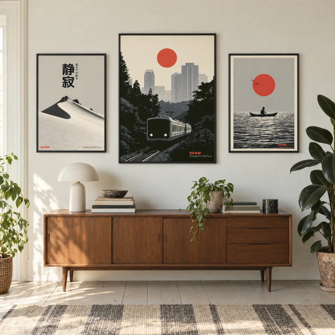 Tokyo Prints: SEIJAKU, KIKAN, KŌKAI on a wall